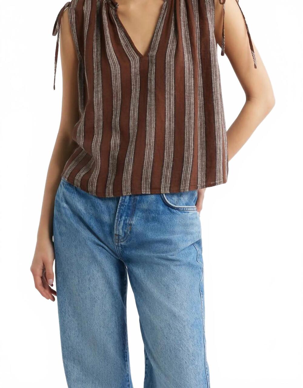 NEW RAILS women's sosa v-neck top in oak stripe